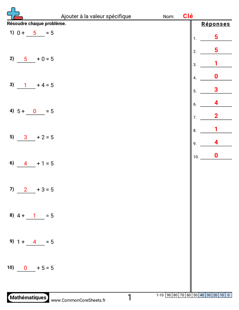 Fiches d'Exercices d'Additions - ajouter-a-une-valeur-specifique worksheet