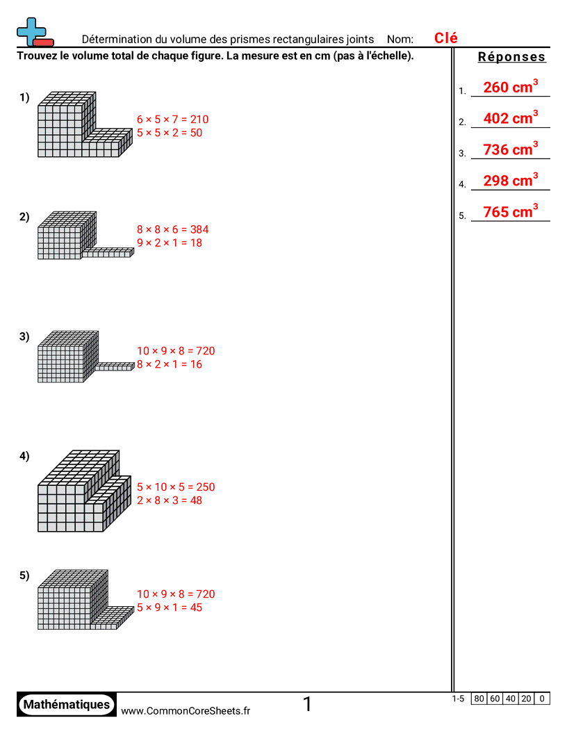Fiches d'Exercices sur Volumes - determiner-le-volume-de-prismes-rectangulaires-assembles worksheet