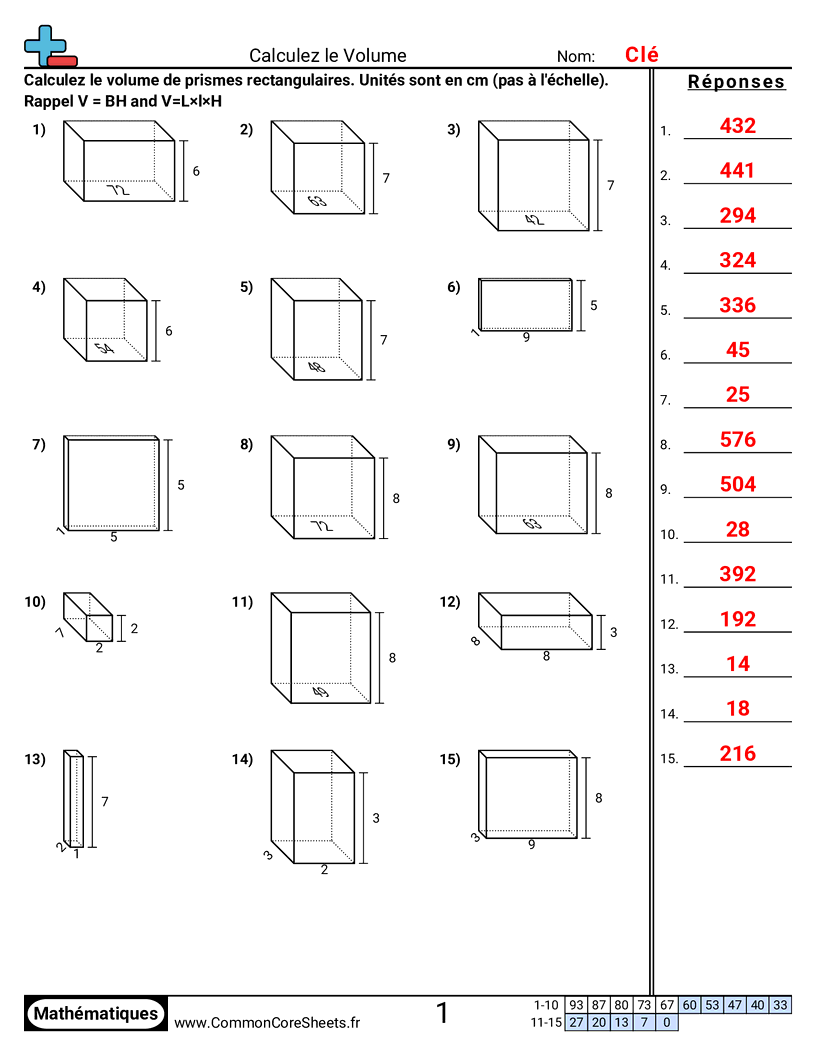 Fiches d'Exercices sur Volumes - calcul-de-volume worksheet