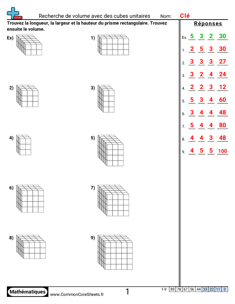 Fiches d'Exercices sur Volumes - trouver-le-volume-avec-des-cubes-unites worksheet