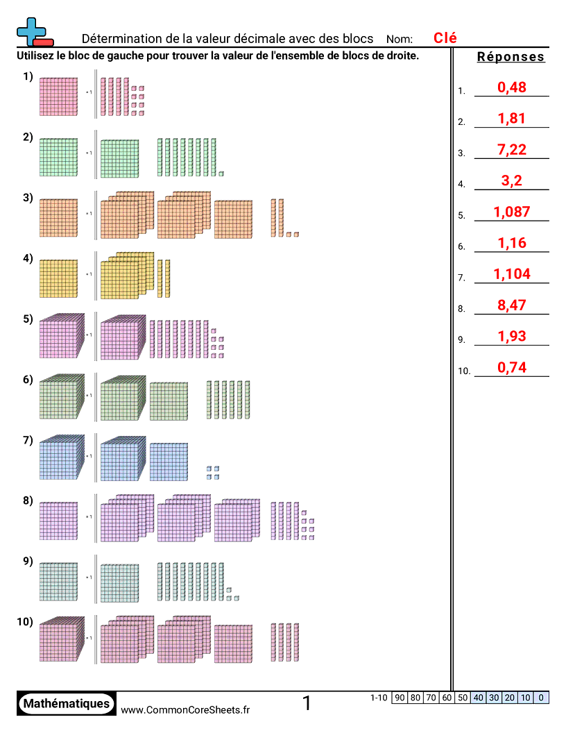 Fiches d'Exercices avec Nombres Décimaux - determiner-une-valeur-decimale-avec-des-blocs worksheet