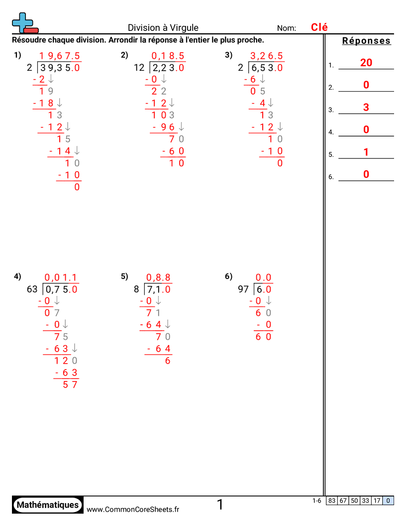 Fiches d'Exercices avec Nombres Décimaux - diviser-decimaux-au-dividende-et-au-diviseur worksheet