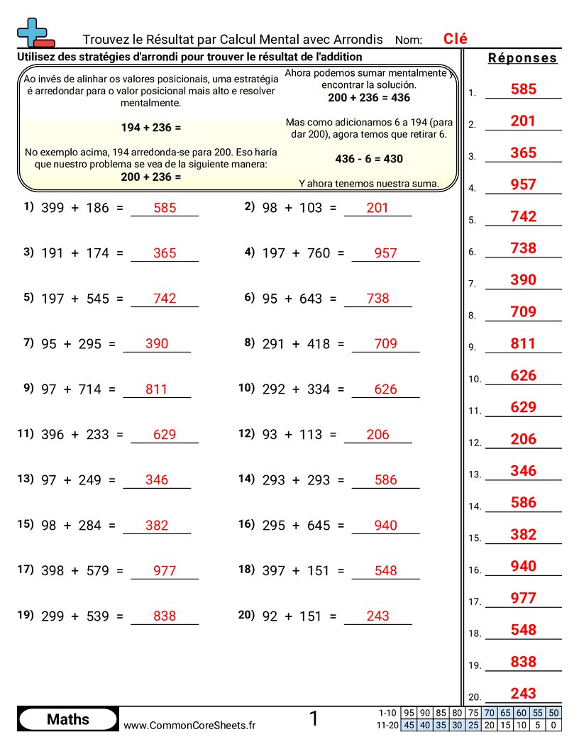 Fiches d'Exercices d'Additions - trouver-le-resultat-dune-somme-avec-arrondi worksheet