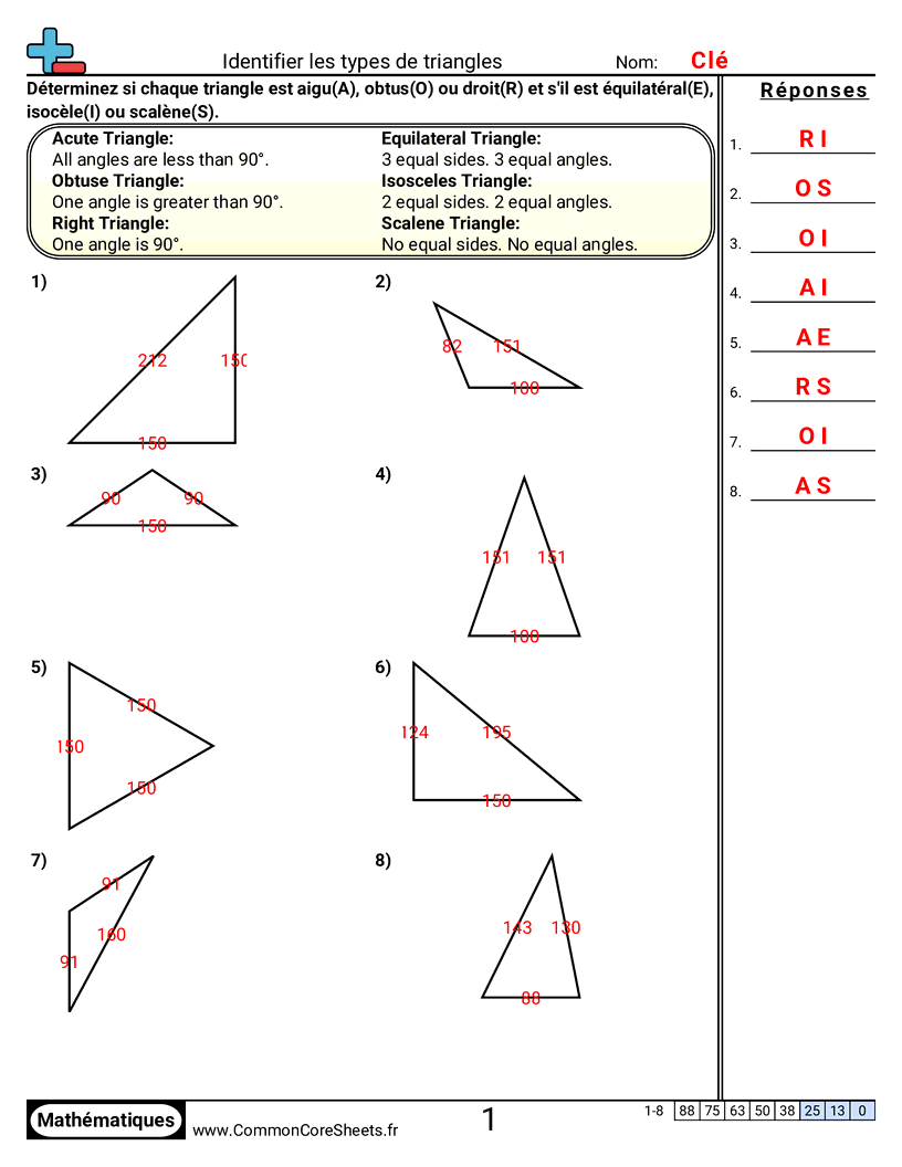 Fiches d'Exercices sur les Figures - Identifier les types de triangles worksheet
