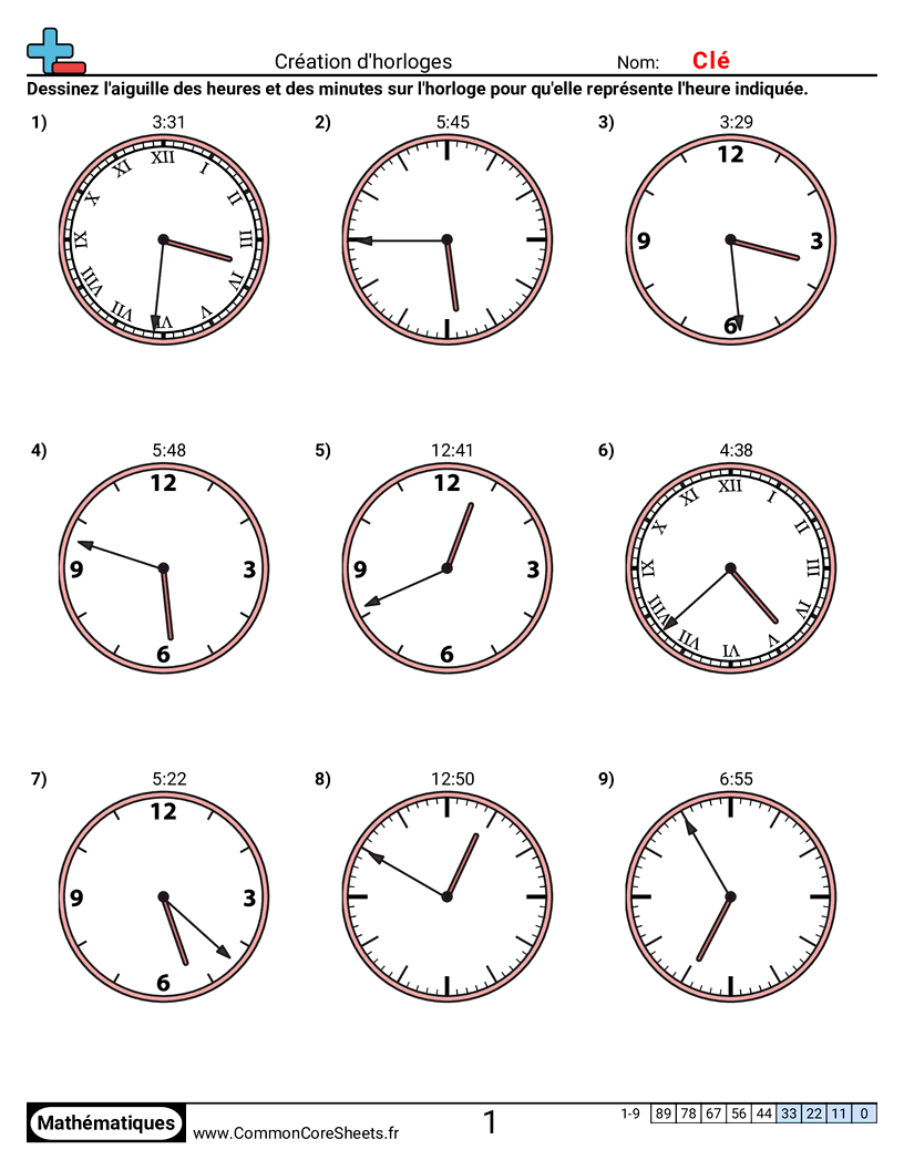 Fiches d'Exercices sur la Mesure du Temps - creer-des-horloges-par-minutes worksheet