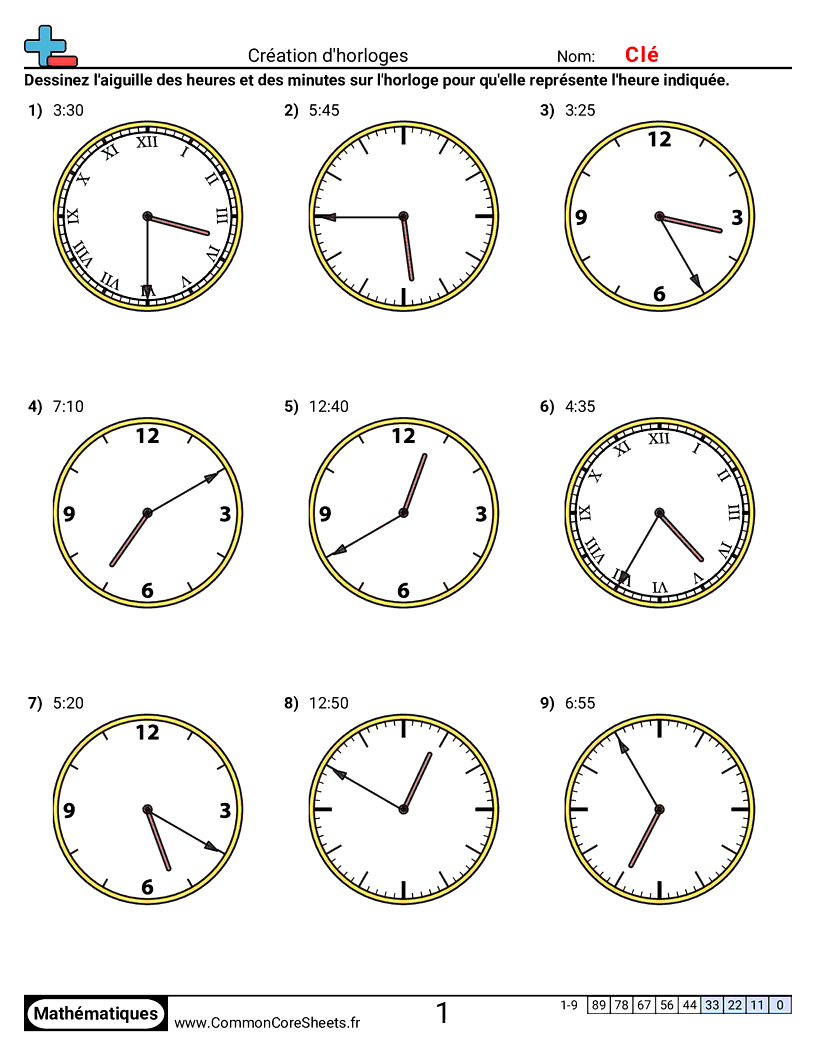 Fiches d'Exercices sur la Mesure du Temps - creer-des-horloges-intervalles-de-5-minutes worksheet