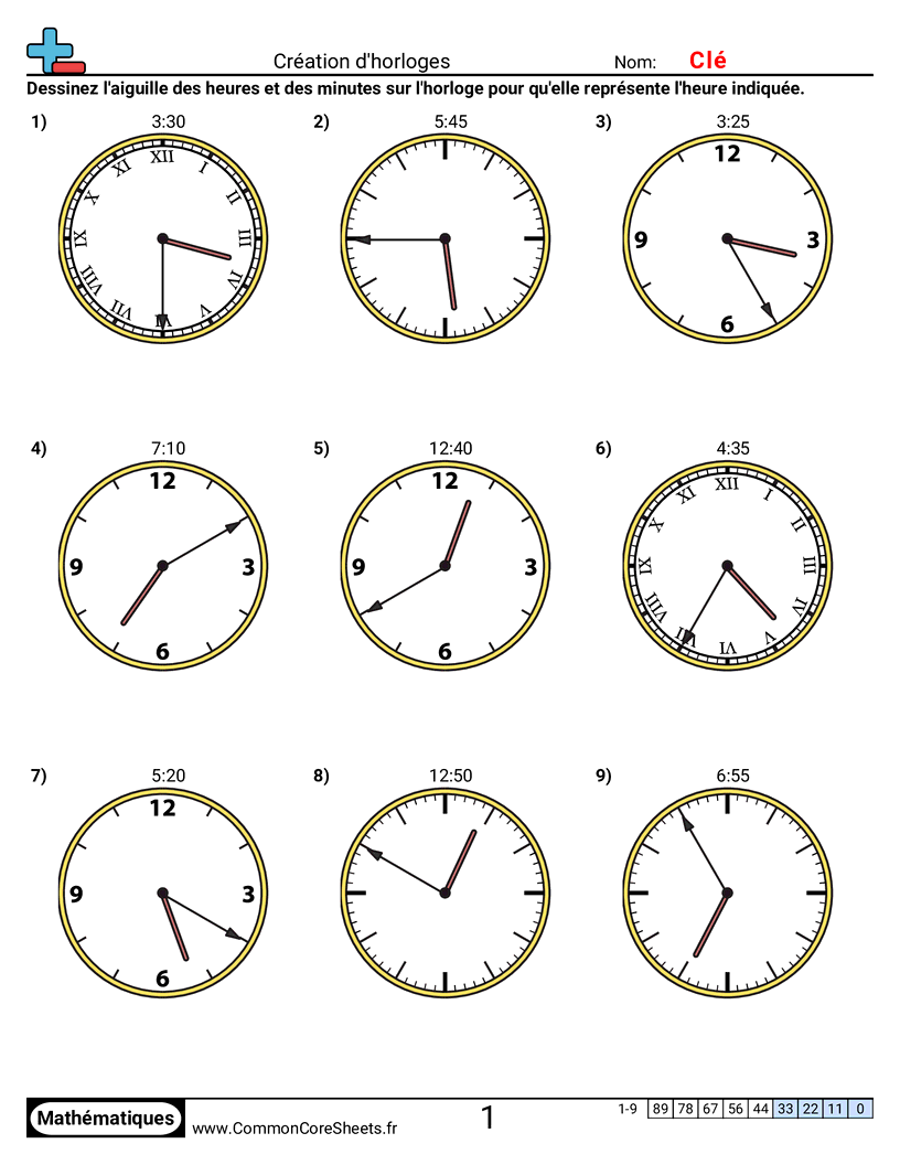Fiches d'Exercices sur la Mesure du Temps - creer-des-horloges-par-tranches-de-5-minutes worksheet