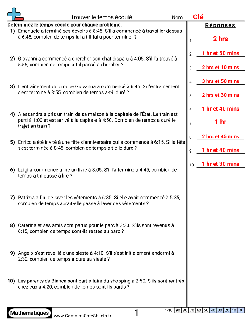 Fiches d'Exercices sur la Mesure du Temps - problemes-multiples-de-5 worksheet