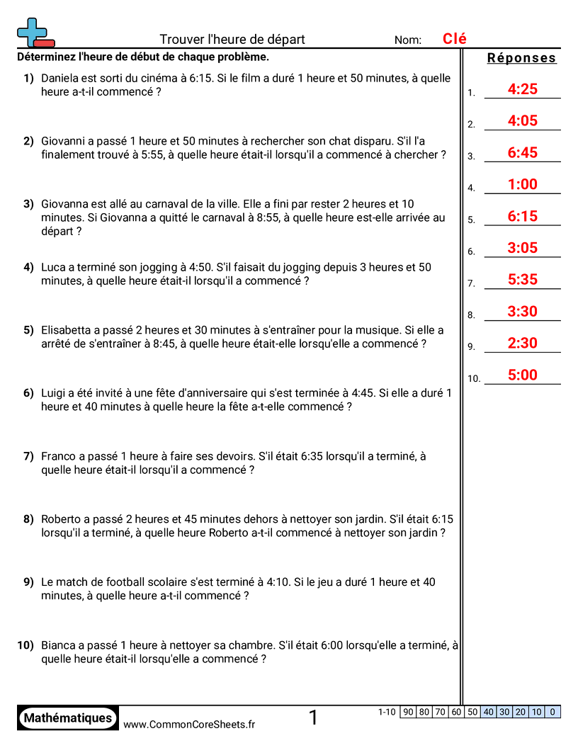 Fiches d'Exercices sur la Mesure du Temps - problemes worksheet
