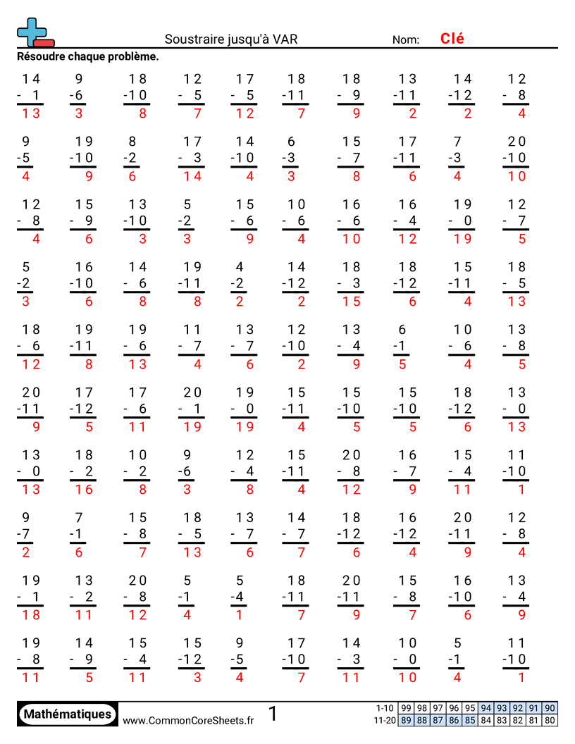 exercices de soustractions Worksheets - Soustrait jusqu’à 12 worksheet