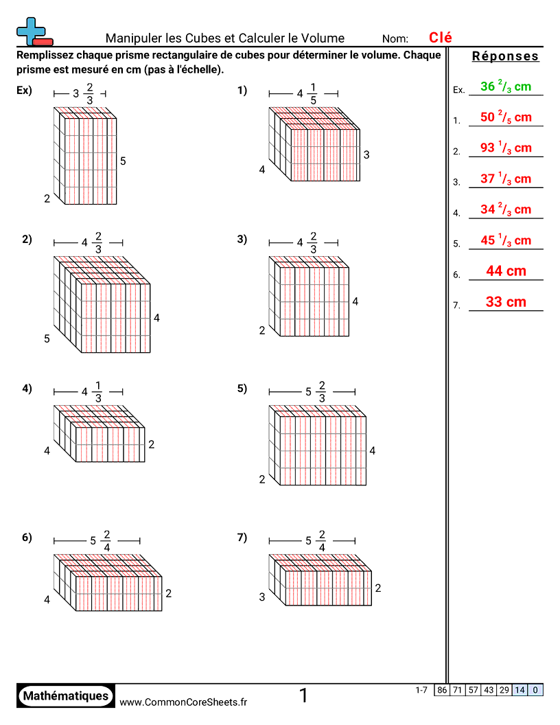 prismes rectangulaires Worksheets - utiliser-des-cubes-pour-trouver-le-volume-cotes-fractionnaires worksheet