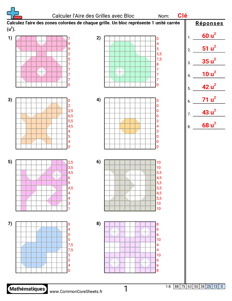 Fiches d'Exercices sur le Calcul d'Aire & Périmètre - blocs-partiels worksheet