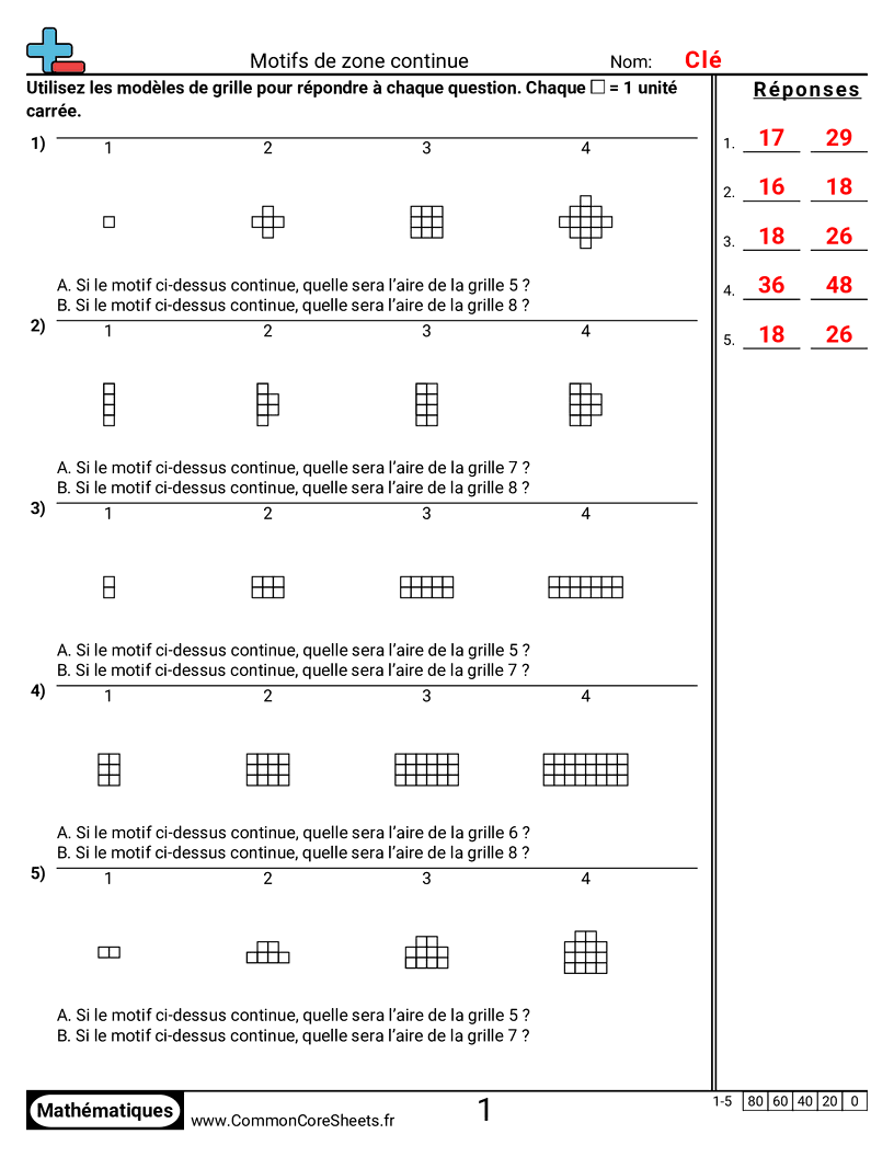 Fiches d'Exercices sur le Calcul d'Aire & Périmètre - poursuivre-des-motifs-daire worksheet
