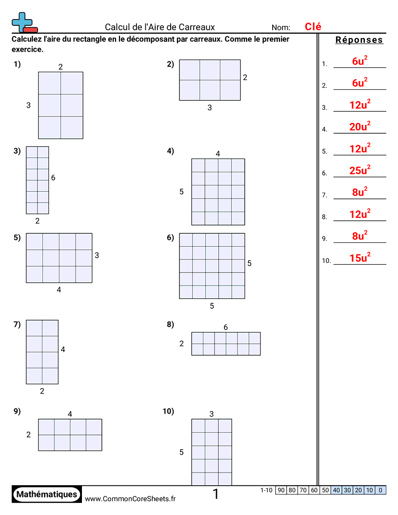 Fiches d'Exercices sur le Calcul d'Aire & Périmètre - trouver-laire-par-pavage worksheet
