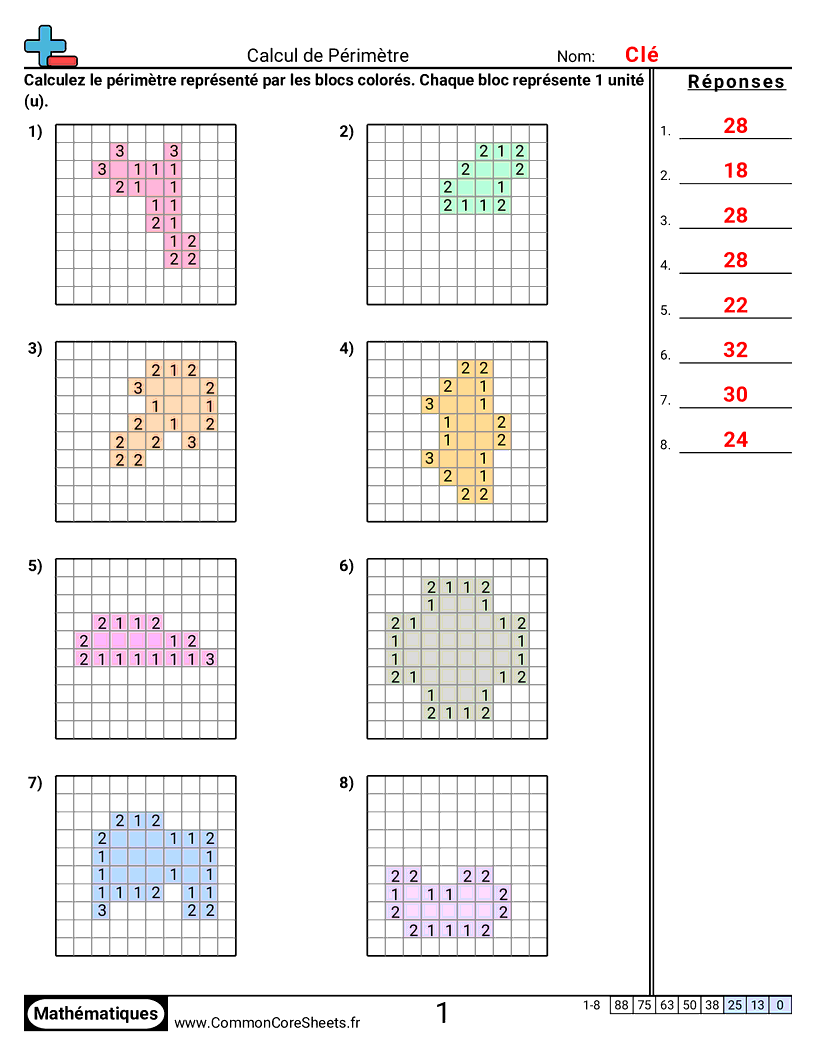 Fiches d'Exercices sur le Calcul d'Aire & Périmètre - perimetre-avec-blocs worksheet