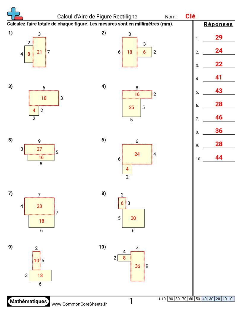 Fiches d'Exercices sur le Calcul d'Aire & Périmètre - aire-rectiligne worksheet