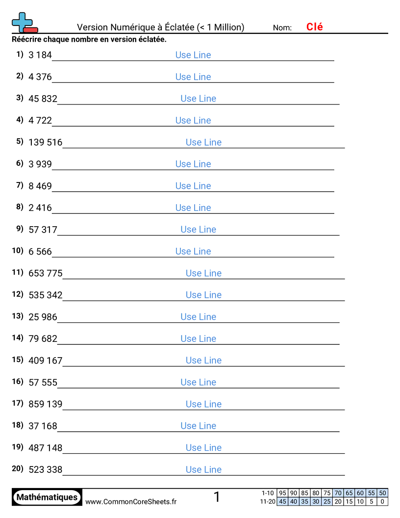 Fiches d'Exercices de Conversion - numerique-vers-developpee-jusqua-1-million worksheet