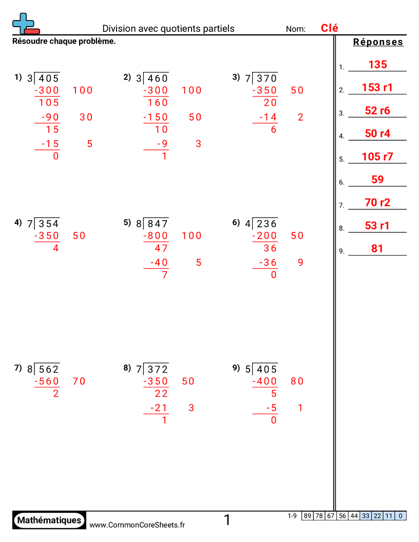 Fiches d'Exercices de Divisions - division-avec-quotients-partiels worksheet
