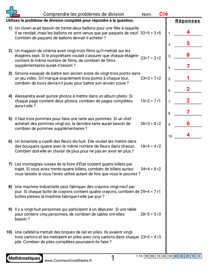 Fiches d'Exercices de Divisions - comprendre-les-reponses-de-division worksheet