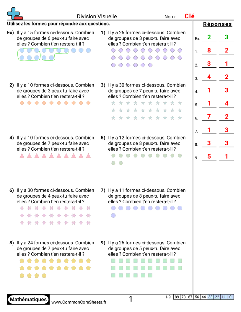 Fiches d'Exercices de Divisions - avec-reste worksheet
