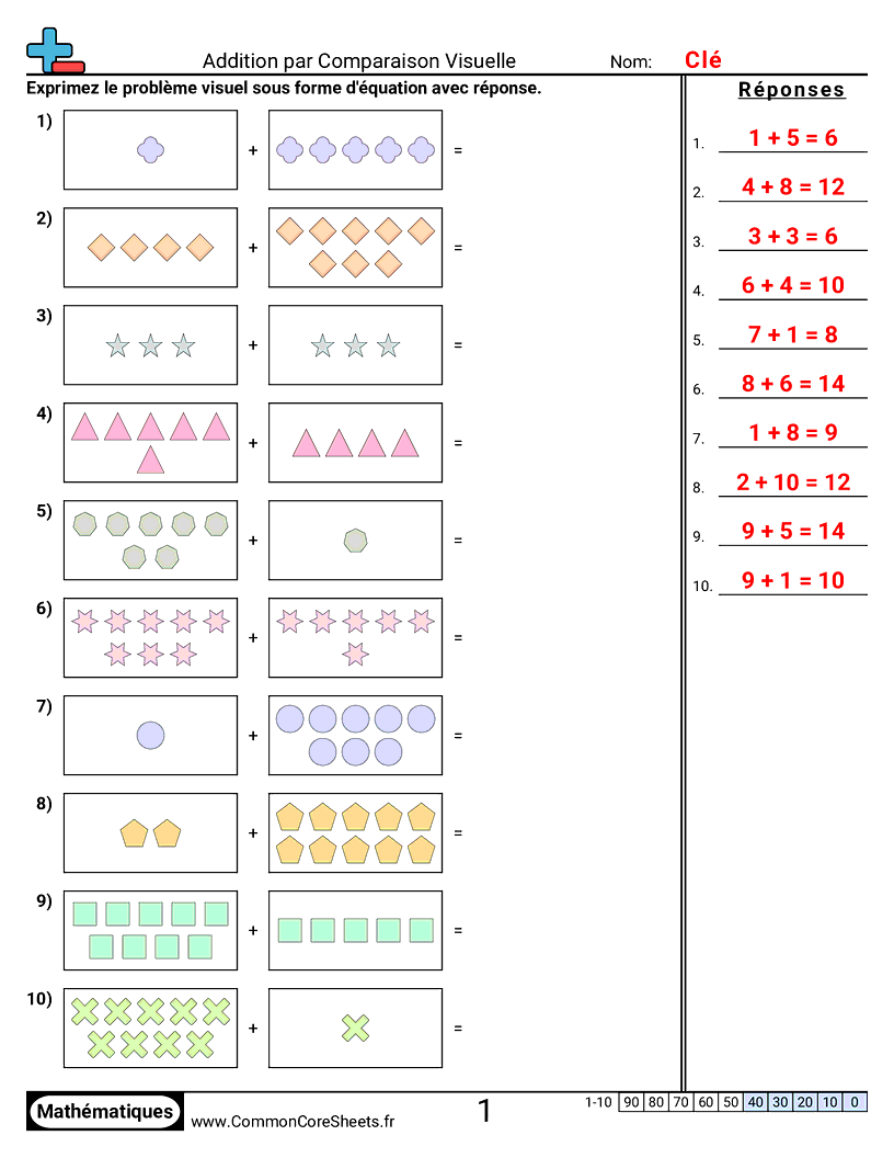 Fiches d'Exercices d'Additions - Associer des additions worksheet