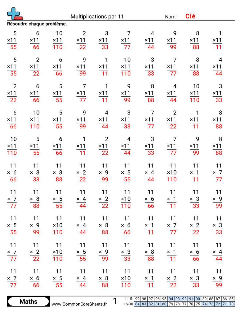 exercices de multiplications Worksheets - 11 worksheet