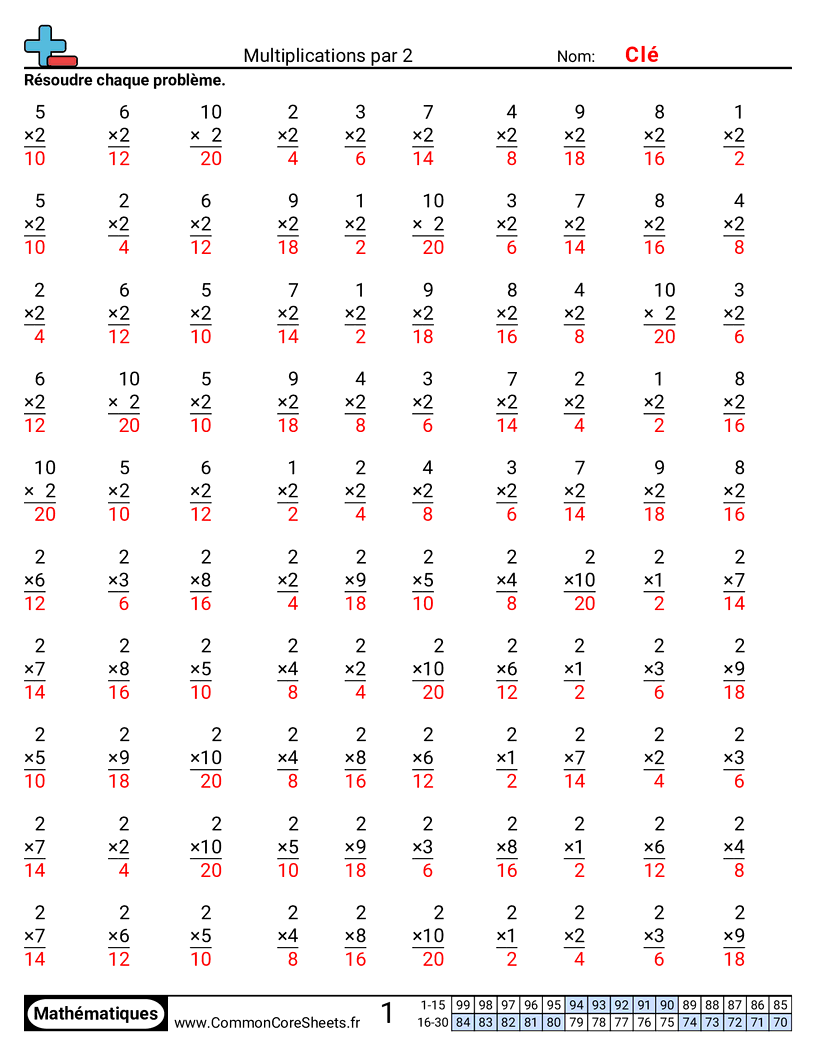 exercices de multiplications Worksheets - 2 worksheet