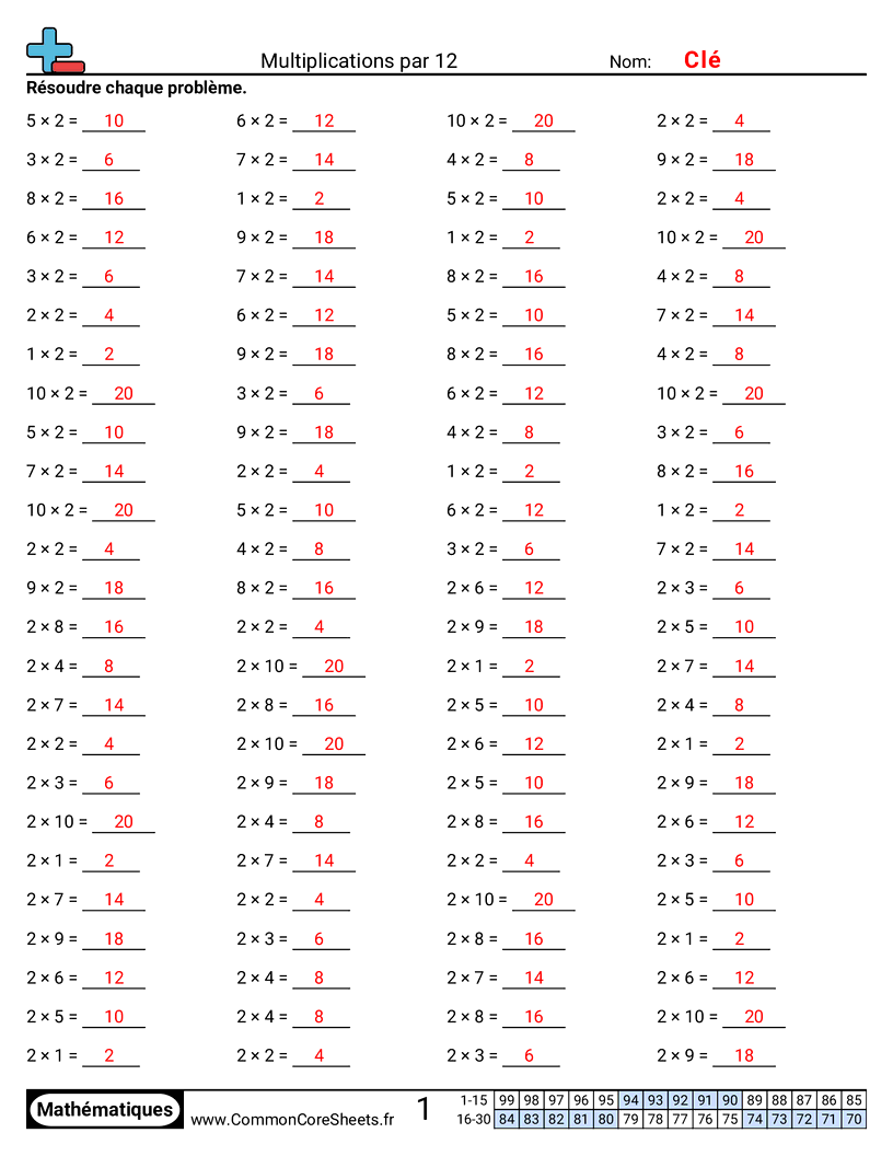exercices de multiplications Worksheets - 2-horizontal worksheet