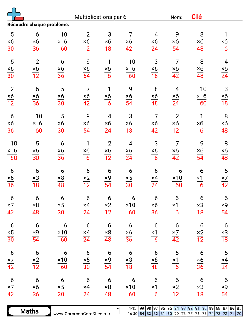 exercices de multiplications Worksheets - 6 worksheet