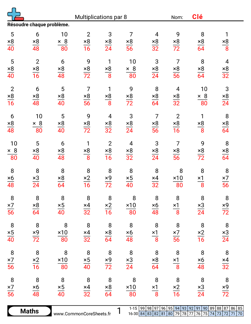 exercices de multiplications Worksheets - 8 worksheet