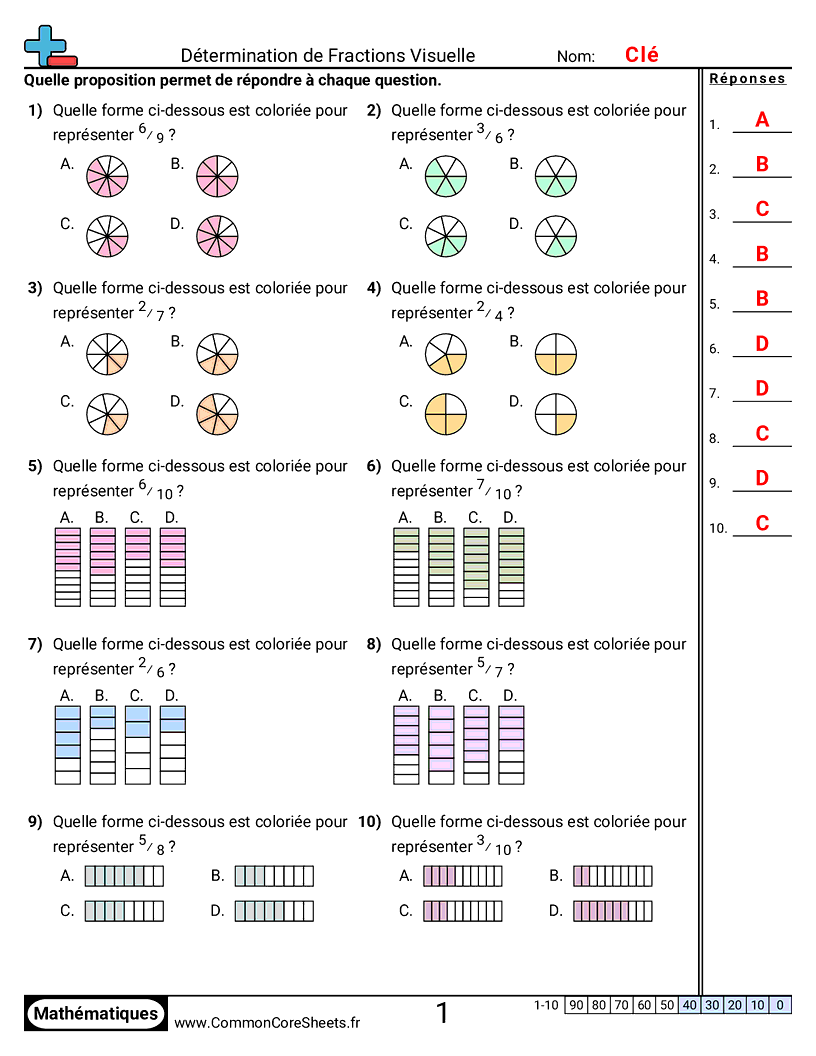 Fiches d'Exercices avec Fractions - determiner-une-fraction-visuel worksheet