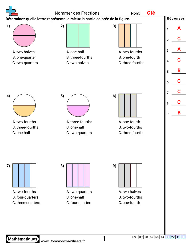 Fiches d'Exercices avec Fractions - nommer-des-fractions worksheet
