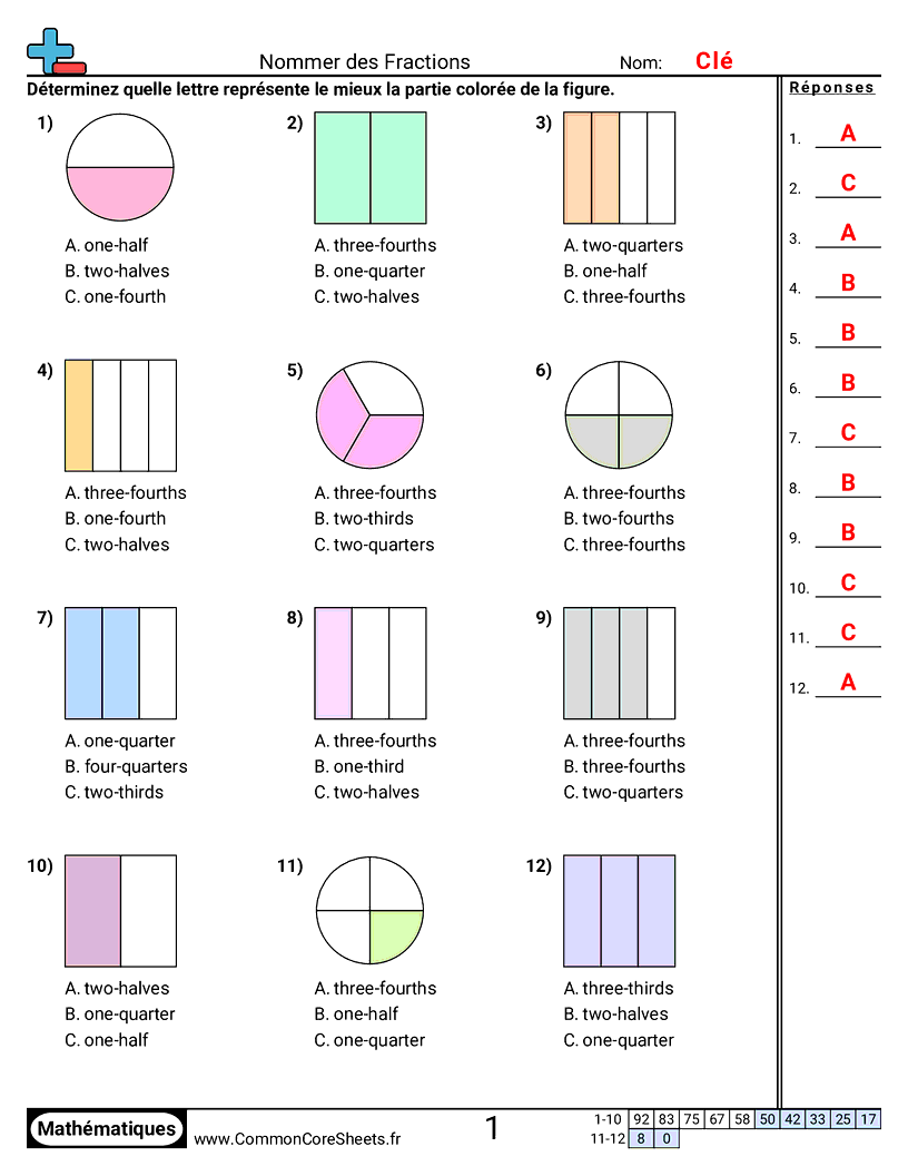 Fiches d'Exercices avec Fractions - nommer-des-fractions worksheet