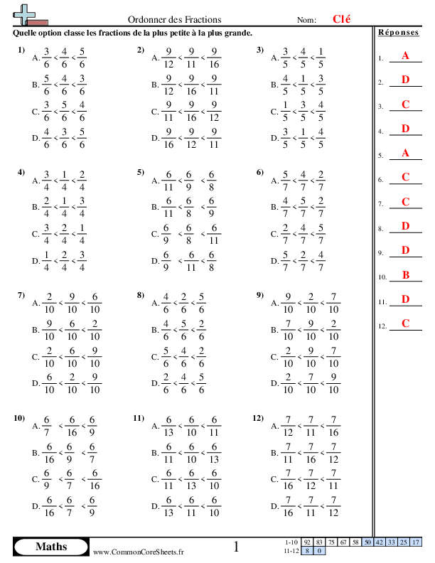  - classement-de-fractions-choix-multiple worksheet