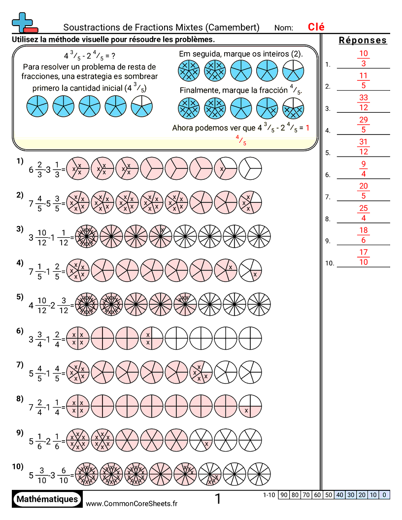 Fiches d'Exercices avec Fractions - soustraire-des-fractions-mixtes-visuel worksheet