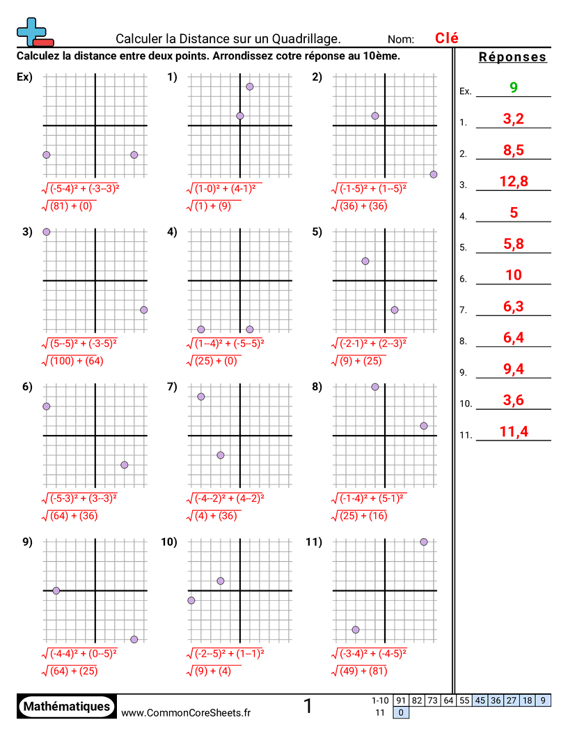 Fiches d'Exercices avec Repères Graphiques - trouver-la-distance-x-et-y-differents worksheet
