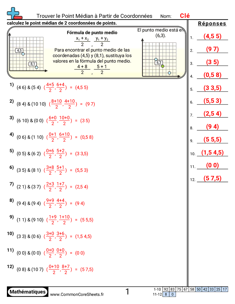 Fiches d'Exercices avec Repères Graphiques - trouver-le-milieu-a-partir-des-coordonnees worksheet
