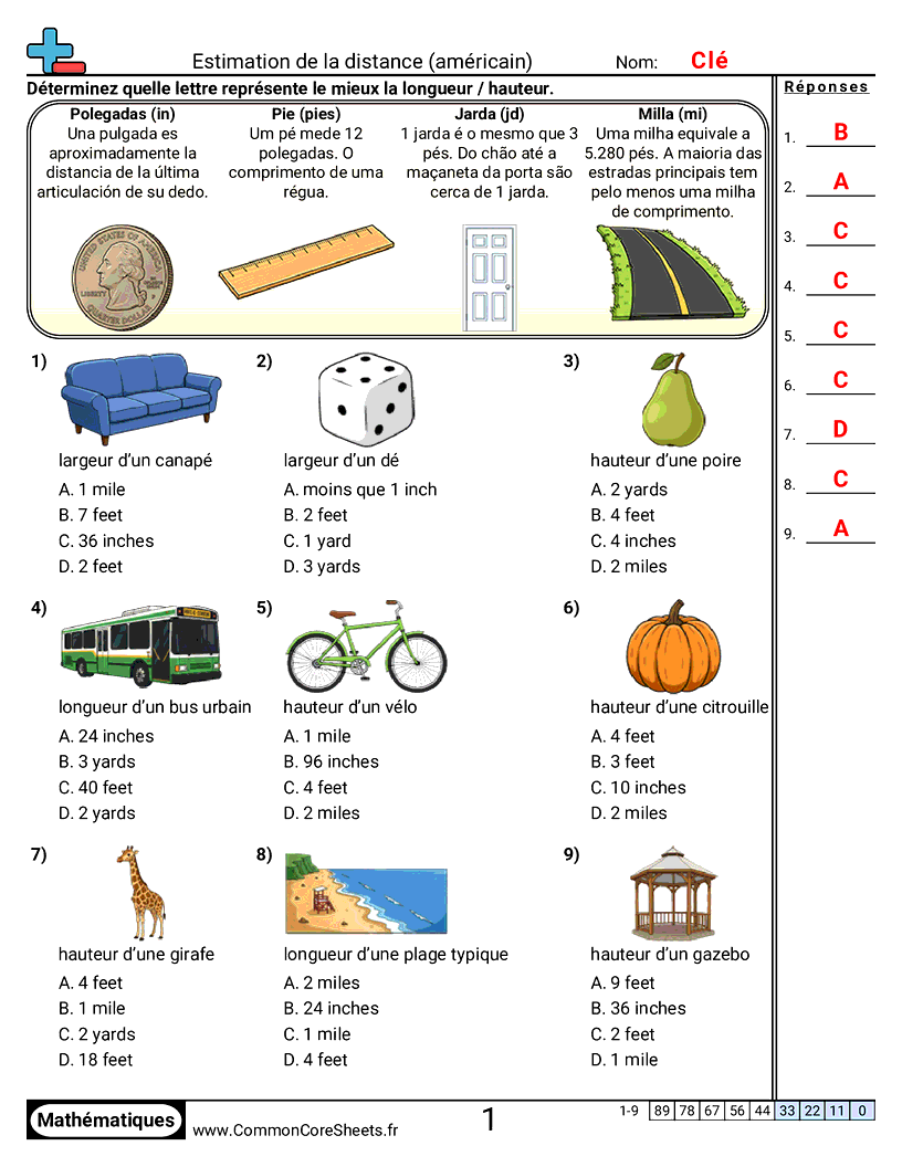Measurement Fiches d'Exercices sur la Mésure - estimer-une-longueur-americaine worksheet