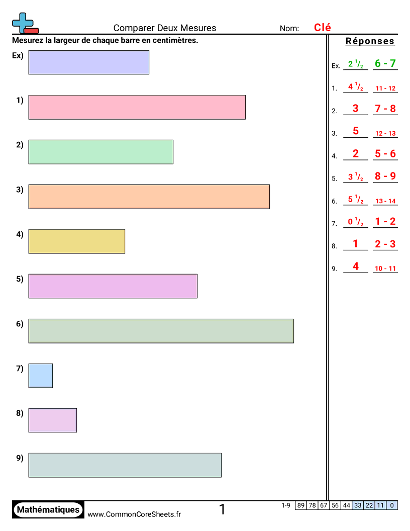 Measurement Fiches d'Exercices sur la Mésure - comparer-deux-mesures-largeur worksheet