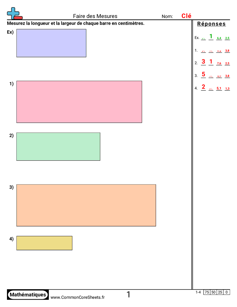 Measurement Fiches d'Exercices sur la Mésure - comparer-deux-mesures-largeur-et-hauteur worksheet