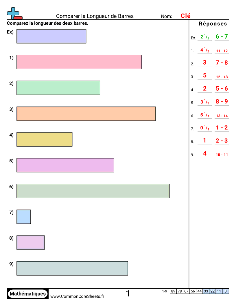 Measurement Fiches d'Exercices sur la Mésure - comparer-la-largeur-dobjets worksheet