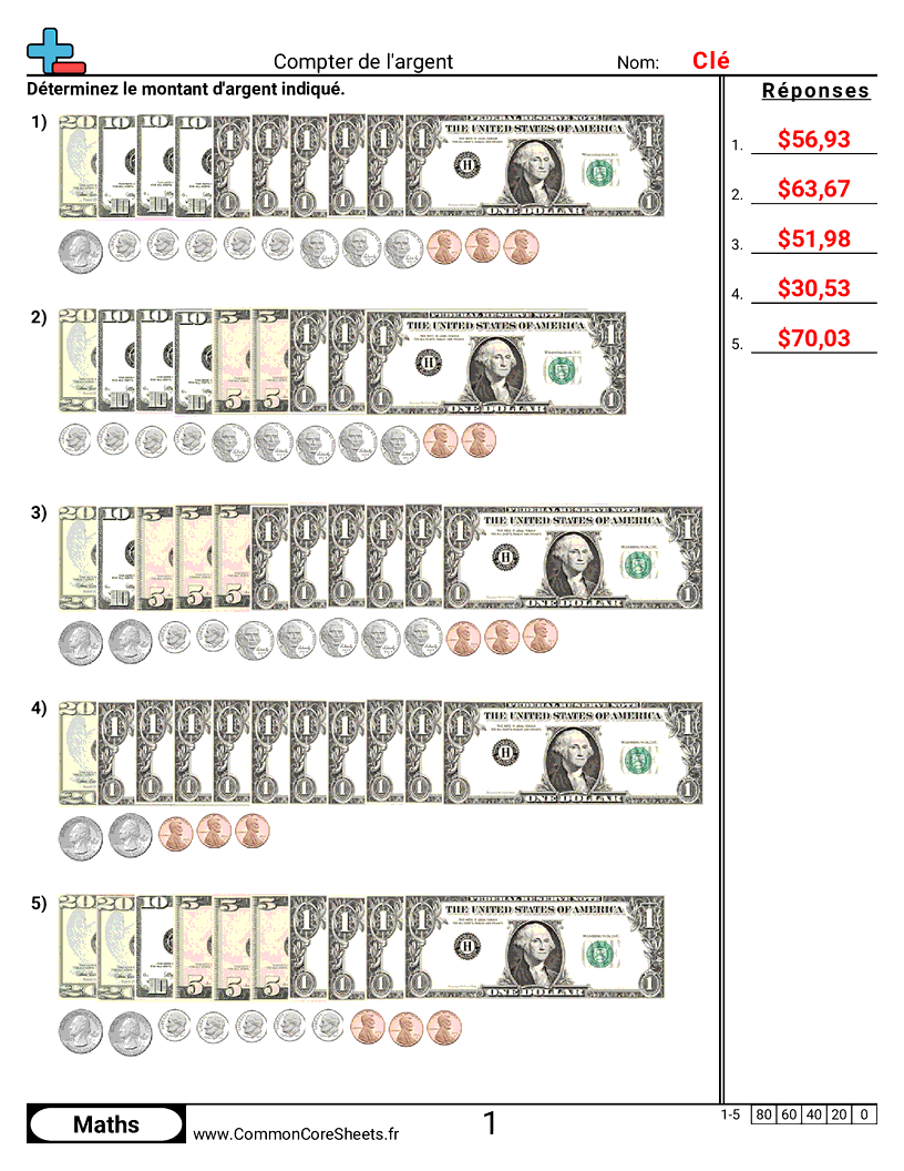 Fiches d'Exercices sur la Monnaie - compter-largent-avec-monnaie worksheet