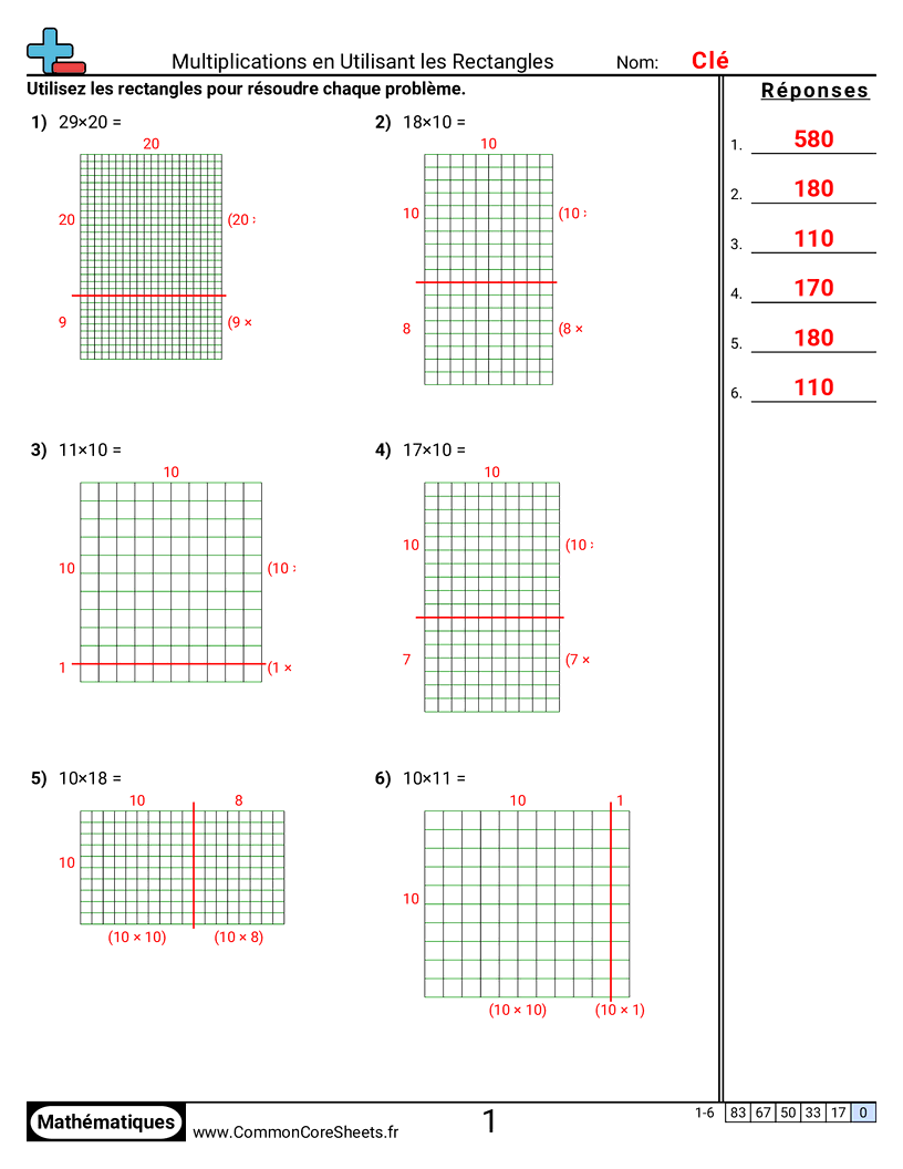 4th Grade Fiches d'Exercices de Multiplications - multiplier-en-utilisant-des-tableaux-facteurs-de-10 worksheet