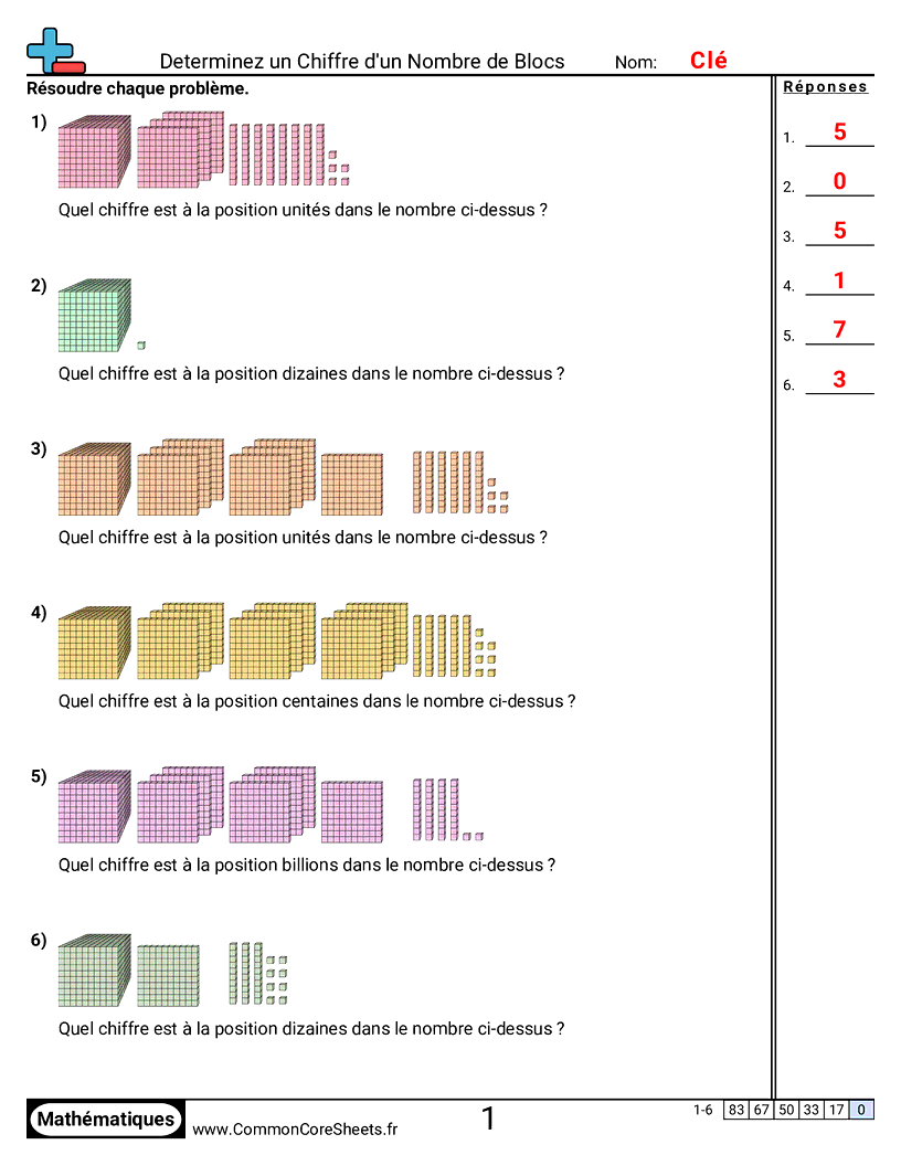 Fiches d'Exercices sur le placement de virgule d'un nombre décimal - determiner-la-valeur-de-position-avec-des-blocs worksheet