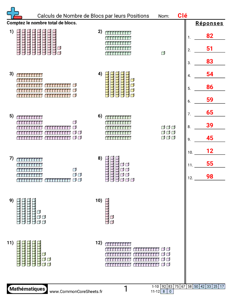 Fiches d'Exercices sur le placement de virgule d'un nombre décimal - blocs-de-valeur-de-position-dizaines-et-unites worksheet