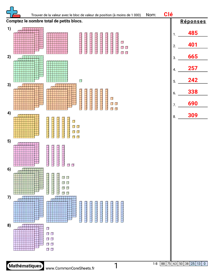 Fiches d'Exercices sur le placement de virgule d'un nombre décimal - trouver-la-valeur-avec-des-blocs-de-valeur-de-position-jusqua-1-000 worksheet
