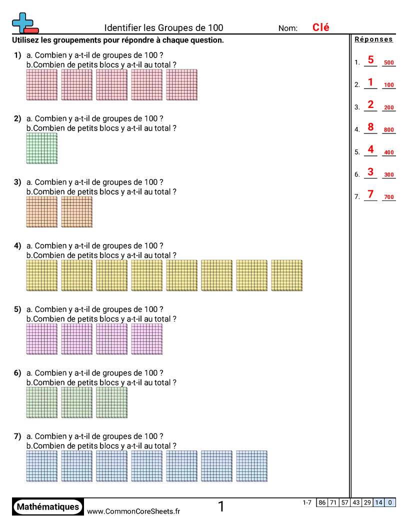 Fiches d'Exercices sur le placement de virgule d'un nombre décimal - identifier-des-groupes-de-100 worksheet
